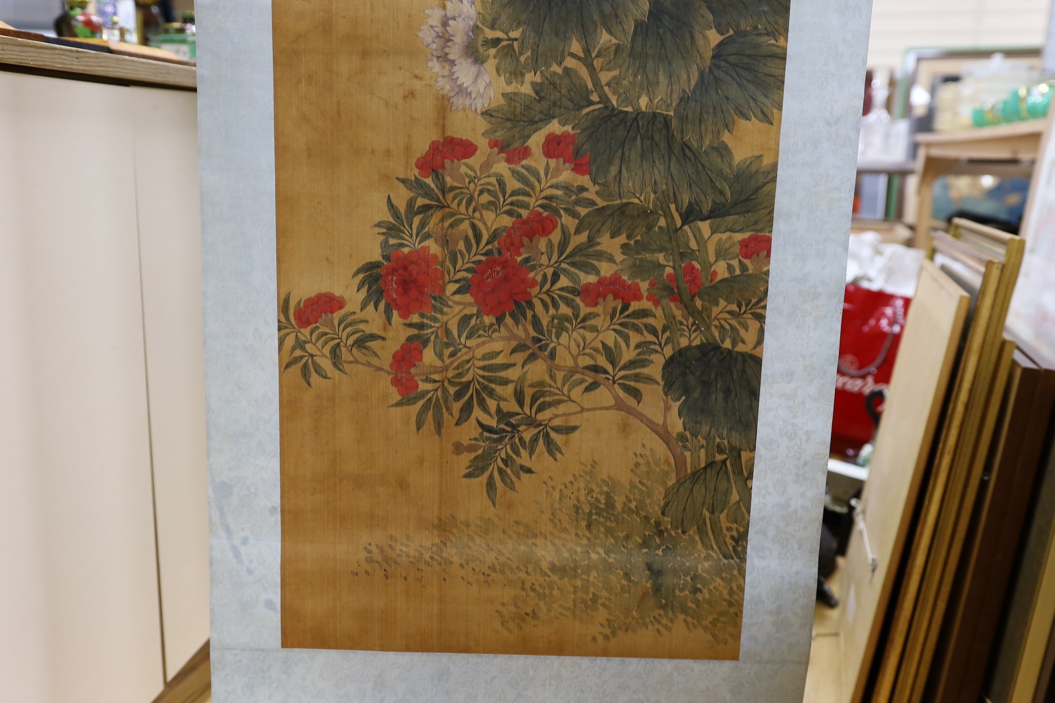 A Chinese scroll painting, image 116 x 39cm